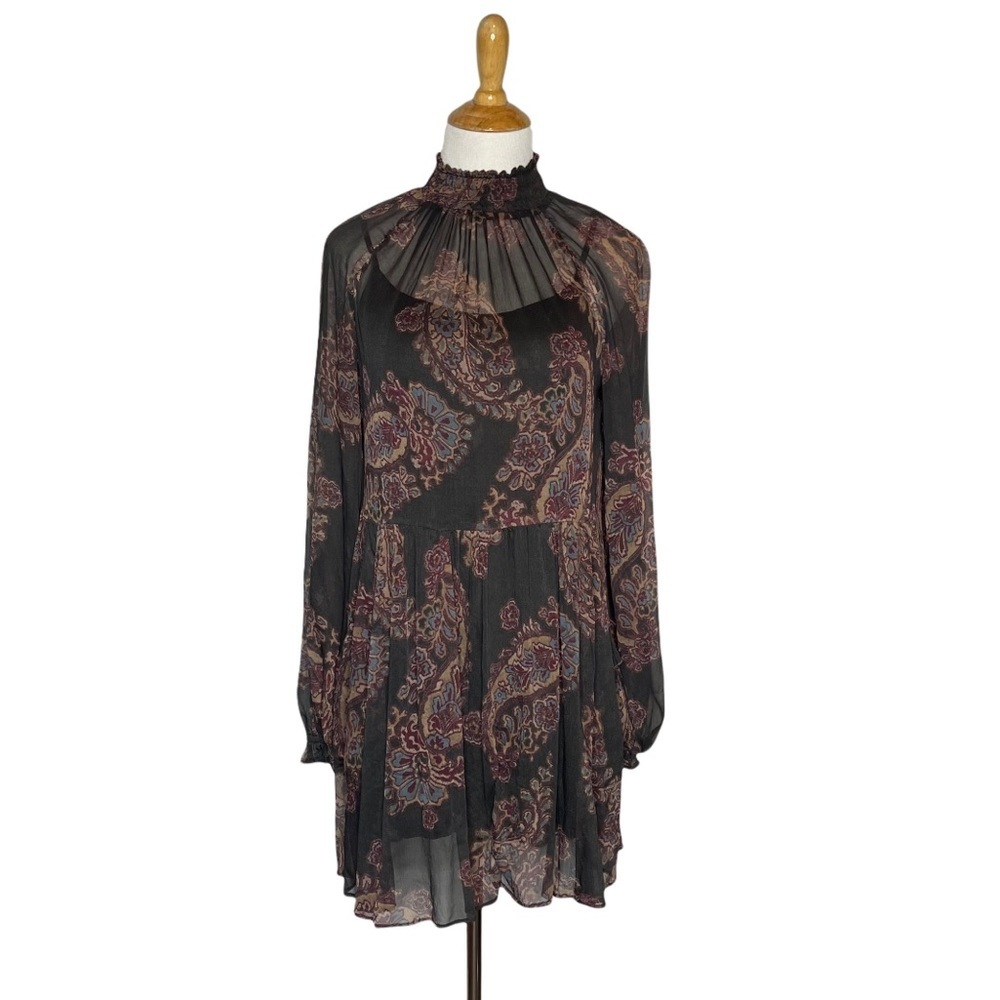 Free People Monnstruck Black Paisley Chiffon Flowy Dress xs - Picture 4 of 16
